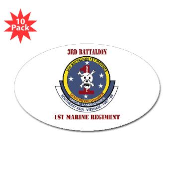 3B1M - M01 - 01 - 3rd Battalion - 1st Marines with Text - Sticker (Oval 10 pk) - Click Image to Close